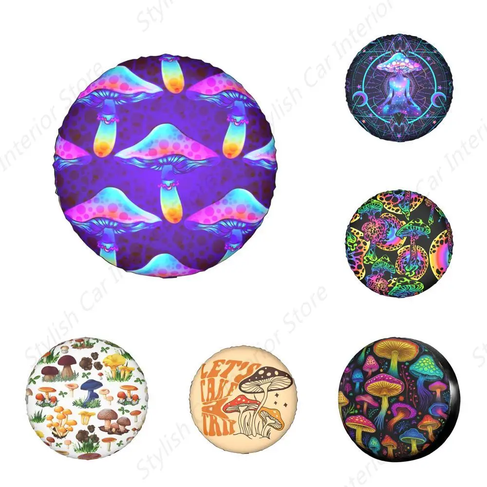 

Волшебные фиолетовые грибы, защитные чехлы для запасных шин, всепогодные чехлы для колес, универсальные, подходят для прицепа, внедорожника, грузовика