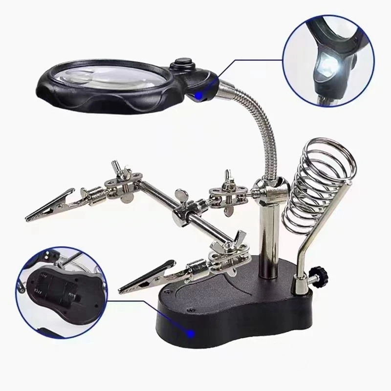 Repair Auxiliary Clamp With LED Light Magnifying Glass Circuit Board Repair Welding Soldering Iron Stand