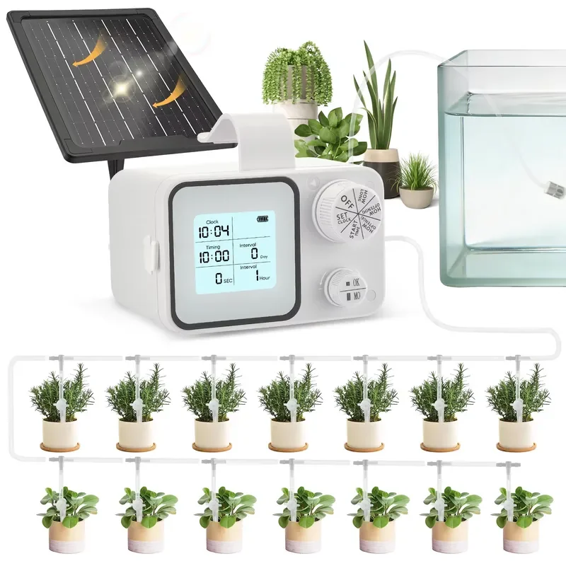 Solar Irrigation System,Automatic Solar Drip Irrigation System Independent Timer Watering Kit System For15Potted Plants
