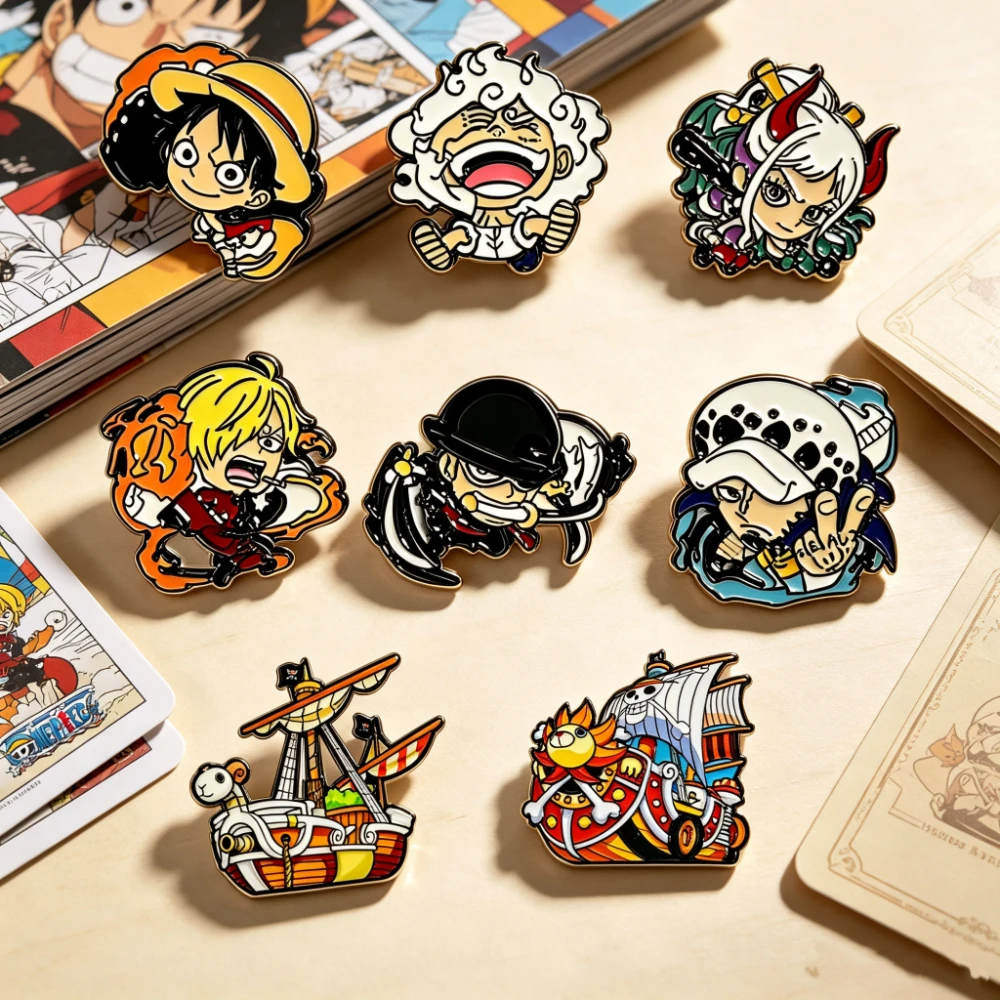 8pcs Cartoon Pirates Character Metal Brooches, Decorative Pin Badges for Jacket Backpack Hat Accessory Collectibles