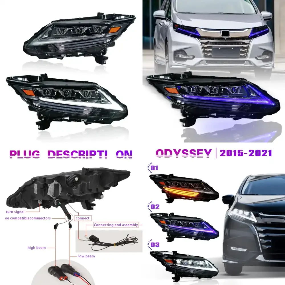 Archaic for Lexus Style Full LED Headlight for Odyssey 2015 2016 2017 2018 2019 2020 2021 Front Headlamp Assembly Plug