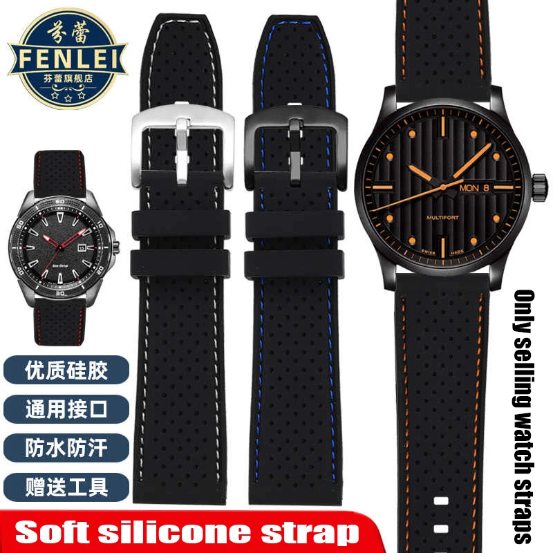 

For Casio Seiko Mido Tissot Citizen Swatch Black Silicone Watch Strap 22mm 24mm Bracelet Men's and Women's Breathable Watch Band