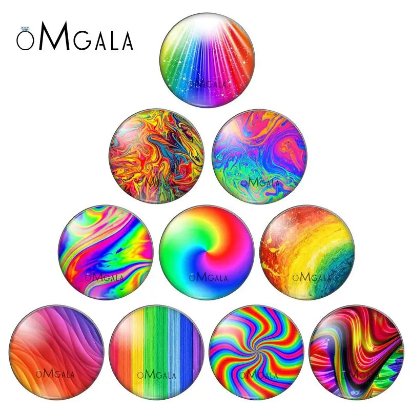 Colorful Geometry Rotating Rainbow Patterns 10pcs 12mm/18mm/20mm/25mm Round photo glass cabochon demo flat back Making findings