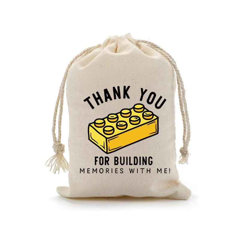 5pcs thank you For Building Memories with me Bags boy girl 5th 6th 7th 8th Brick or Blocks Birthday Party decoration gift