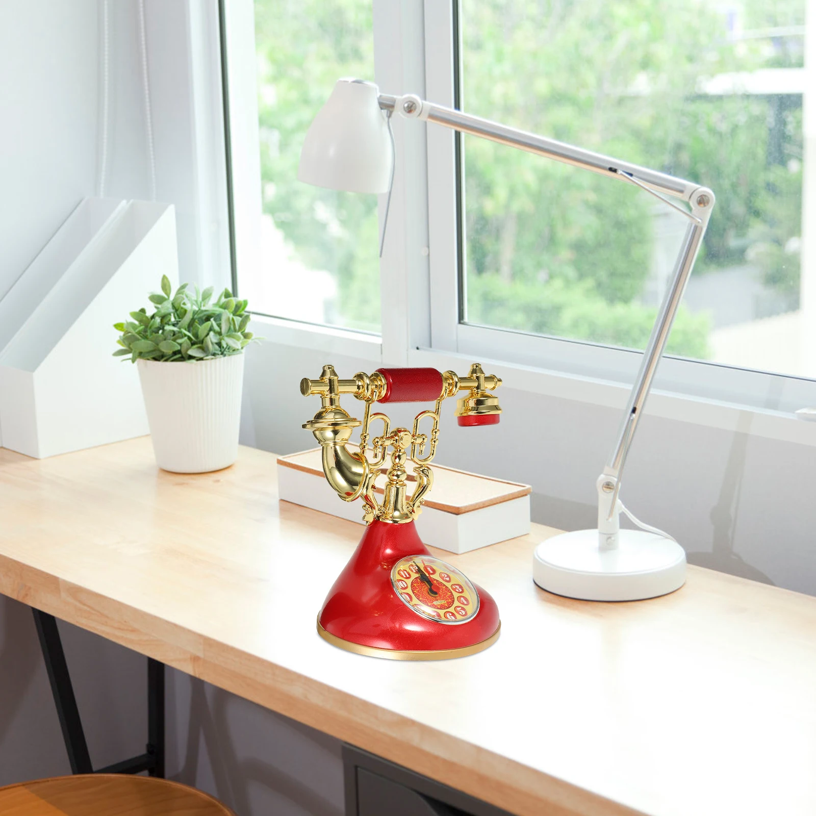 

Retro Alarm Clock Red Vintage Telephone for Living Room Mantelpiece Decor Student Desk Bedroom Bathroom nament Classic