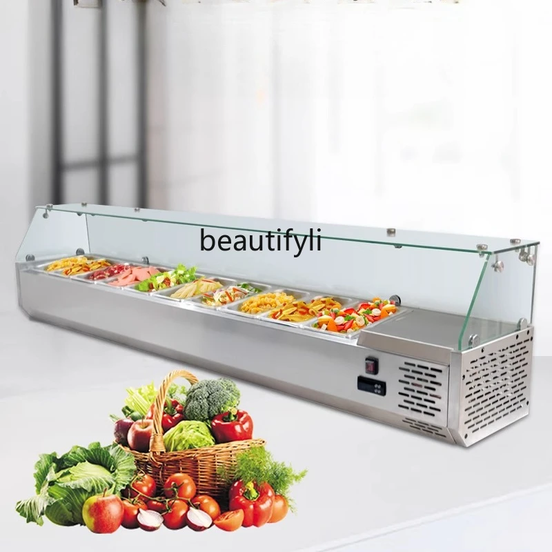 

Countertop Salad Table Pizza Topping Glass Display Cabinet Commercial Refrigerated Fresh-keeping Cabinet Freezer