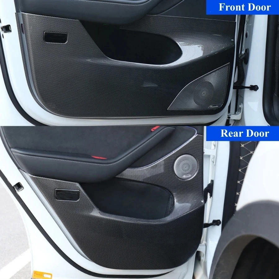 4PCS ABS Carbon Fiber Style Car Door Anti Kick Panel Stickers For Tesla Model Y Model 3 2019-2023 Inner Door Protector Cover