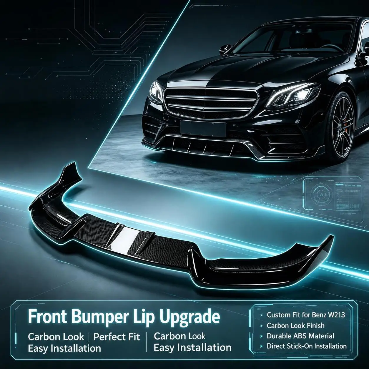3 pezzi, spoiler per paraurti anteriore, finitura effetto carbonio, per Mercedes Benz W213 E260 E300 E43 AMG, modello sportivo, anni 2017-2019.