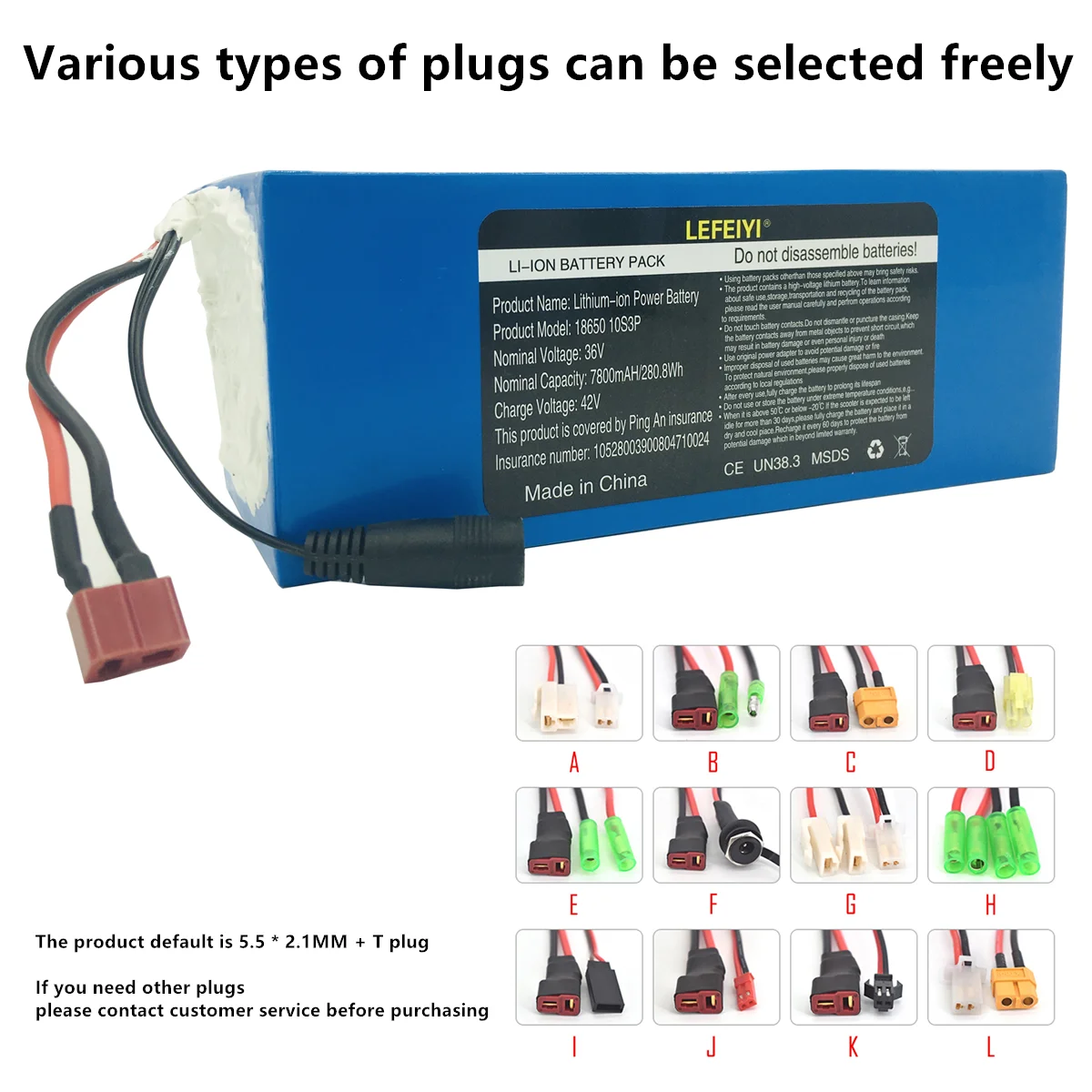 

36V 7.8Ah 10S3P 18650 Lithium Battery Pack 600Watt 20ABMS For Electric Bicycle Scooter+42 V 2A Charger