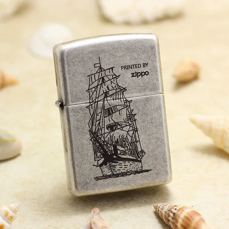 Imagem -06 - Zippo-genuine Copper Oil Lighter Windproof Prata Antiga Navio Querosene Presente com Código Anti-falsificação