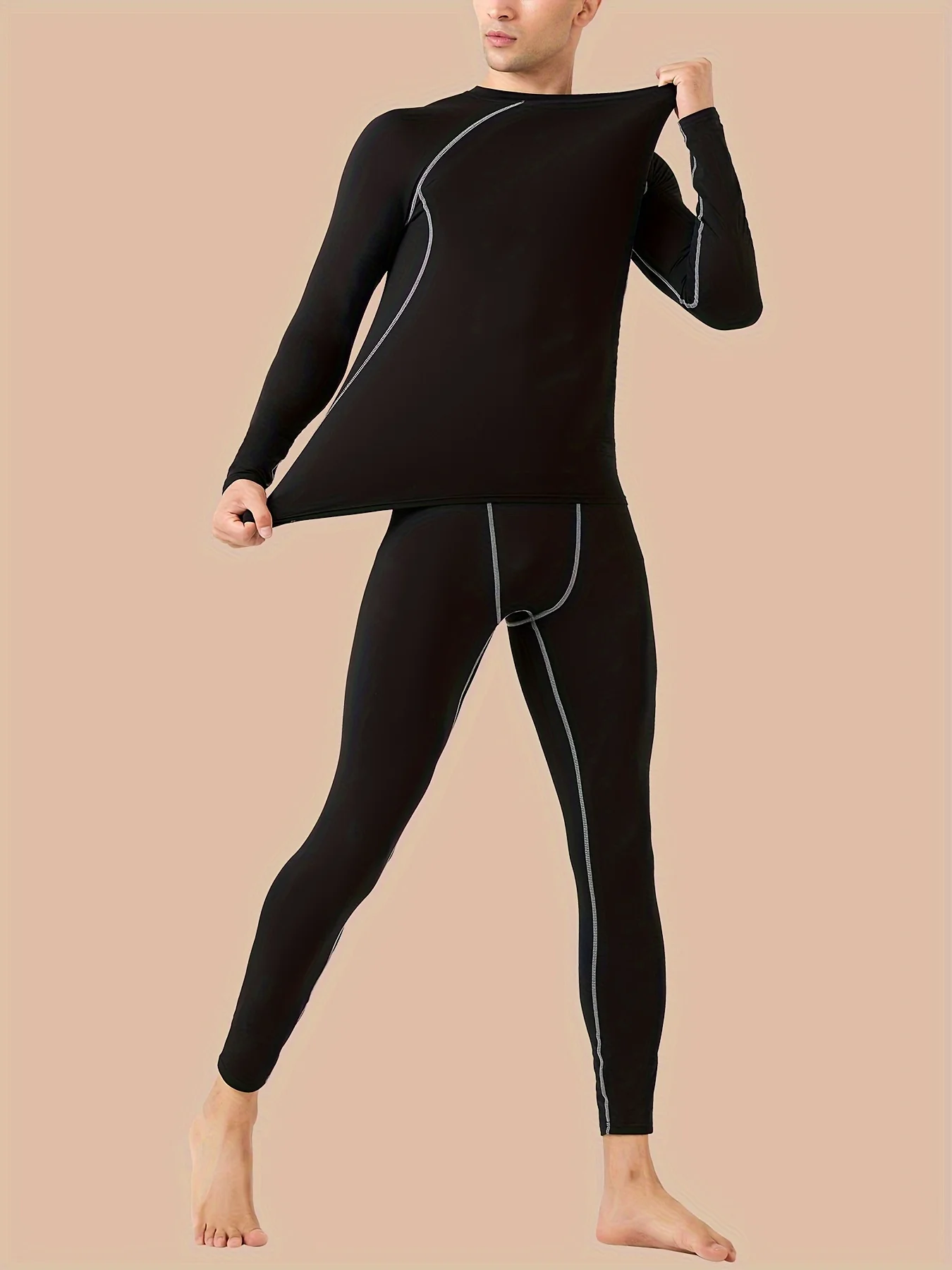 Men's training suit, compression suit long sleeve T-shirt and leggings, gym jogging daily, quick dry comfortable fit