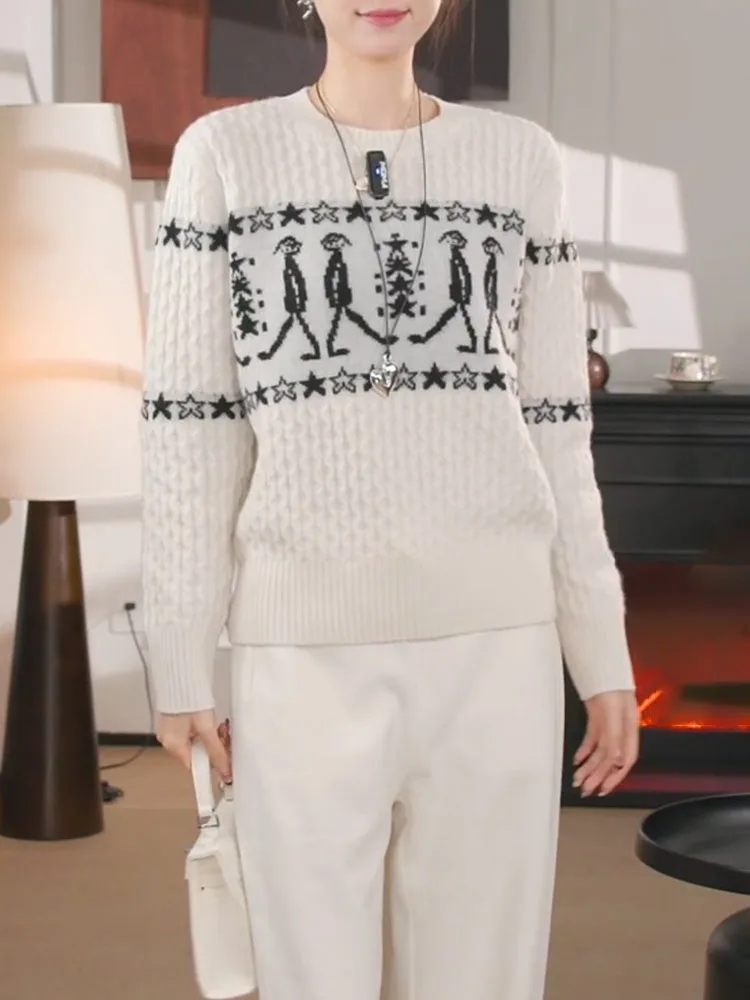 

Женский повседневный круглый вязаный свитер, осень 2024, новинка, большой размер, теплый модный универсальный антивозрастной женский топ