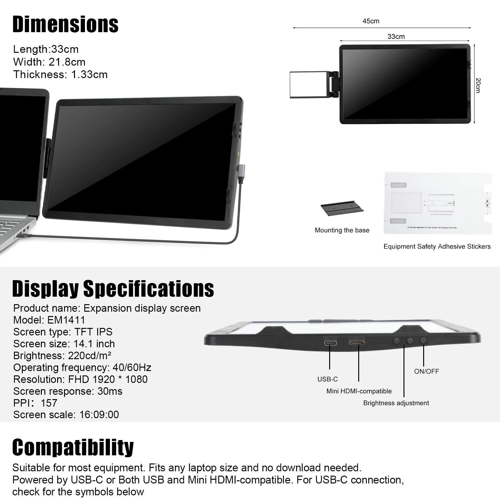 Imagem -06 - Monitor Ips Portátil 141 Polegadas Fhd 1920x1080 Tela Externa para Mac Laptop pc Janela Xbox Ps4 Huawe Samsung do Brasil