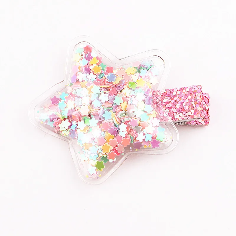 2pcs/lot Shining Star Hair Clip Quicksand Infant Hairpins Girl Star Clip Children Girls Sequins Hairpin Hair Accessories