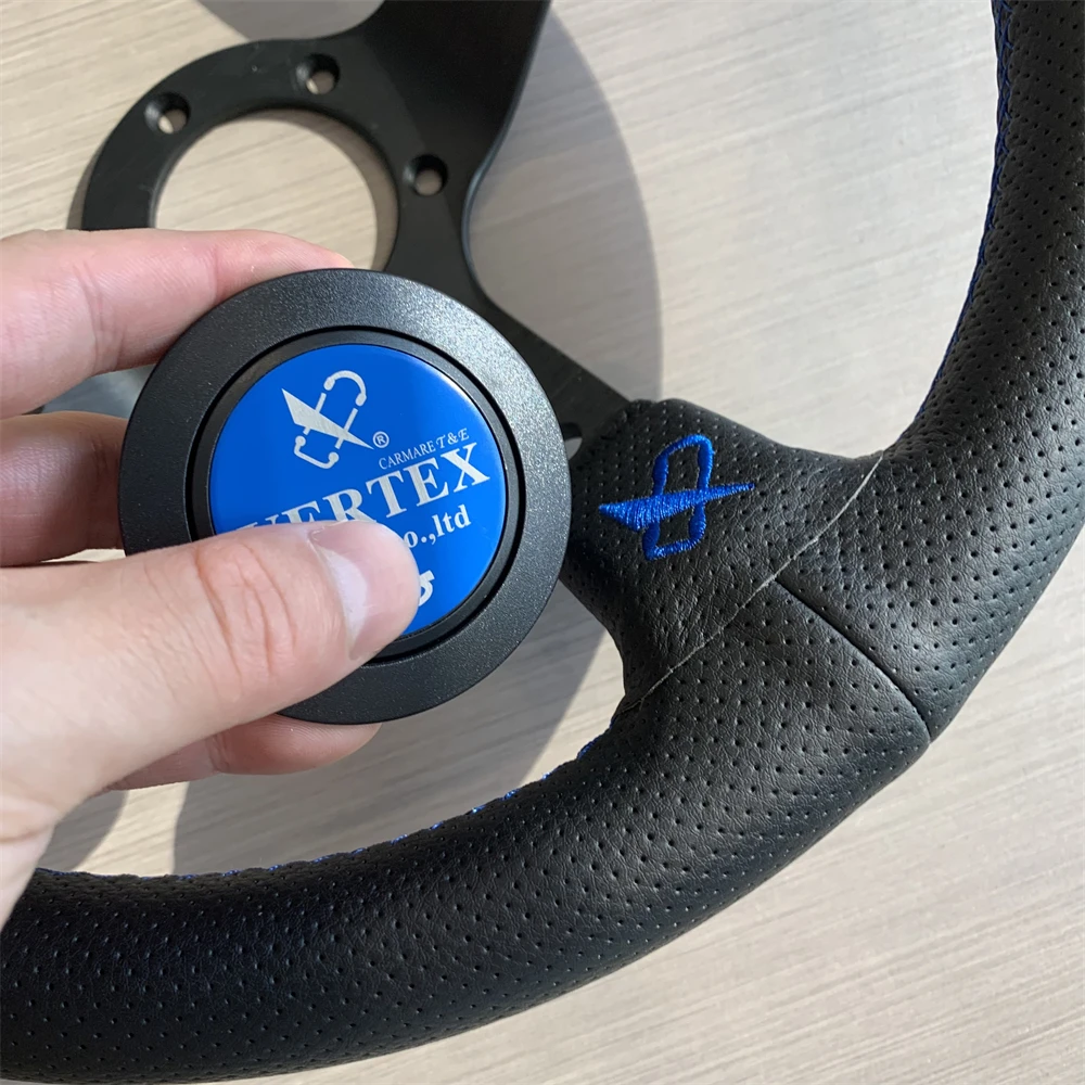 VERTEX JDM 320MM Racing Steering Wheel Blue Leather Star Design 90mm Deep Concave Sport Steering Wheel with Blue Embroidery view 5