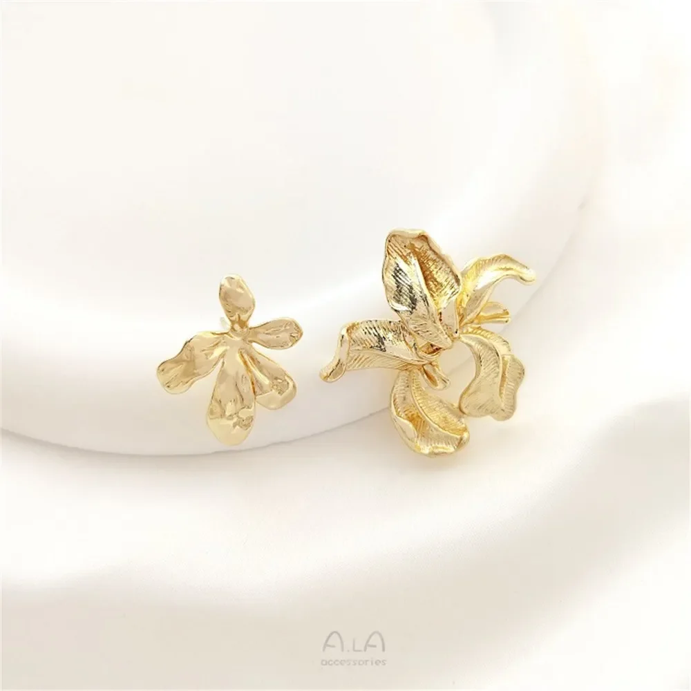 925 Silver Needle 14K Gold Wrapped Irregular Flower Earrings with Hanging Rings DIY Handmade Earrings Ear Jewelry Accessories