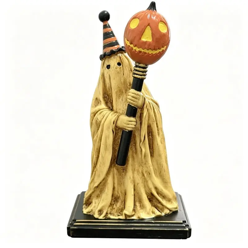 NEW HOT In Stock-Lighted Vintage Ghost Figurine With Glowing Pumpkin Staff