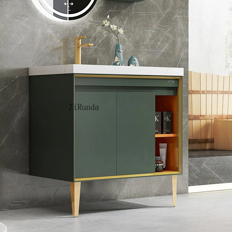 Armário de banheiro, armário de lavatório simples de laje de rocha, lavatório de apartamento pequeno combinado, armário de espelho de bacia