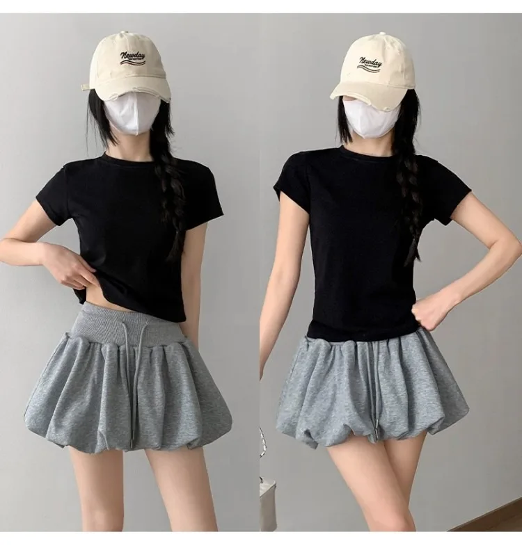 Lässiger, vielseitiger, flauschiger, blütenblütchen-umwickelter Minirock für Damen, Sommer, koreanischer Stil, hohe Taille, schlankmachender A-Linien-Rock – Detail 2