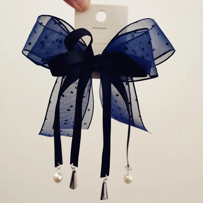 Girl Big Tassels Bow Hairpins Sweet Girls Barrettes Hair Side Clips Hair Accessories Hair Ties Ponytail Holders Pearl Head bands