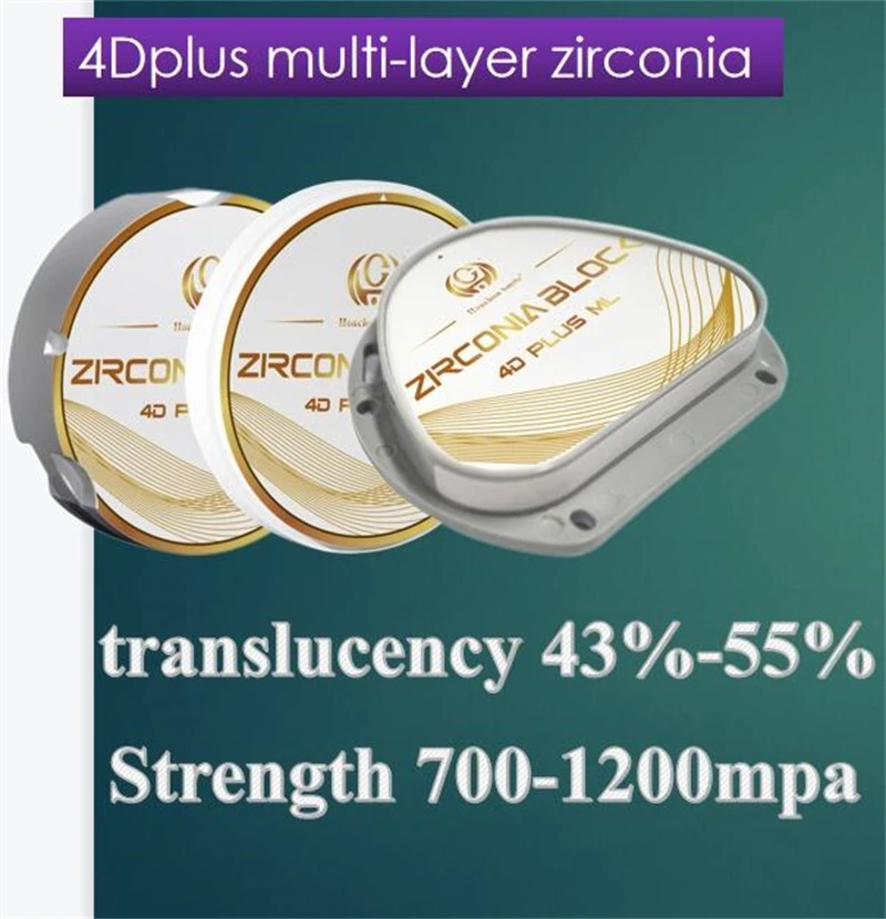 Circonita multicapa 4D Plus, material de Laboratorio Dental, 1200 Mpa