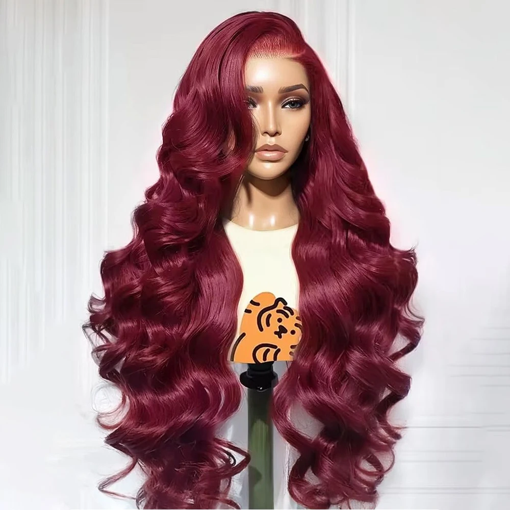 

250% Density 99J Burgundy Body Wave Wig 13x6 Lace Frontal Wigs Human Hair 13x4 HD Transparent Lace Pre-Plucked For Black Women