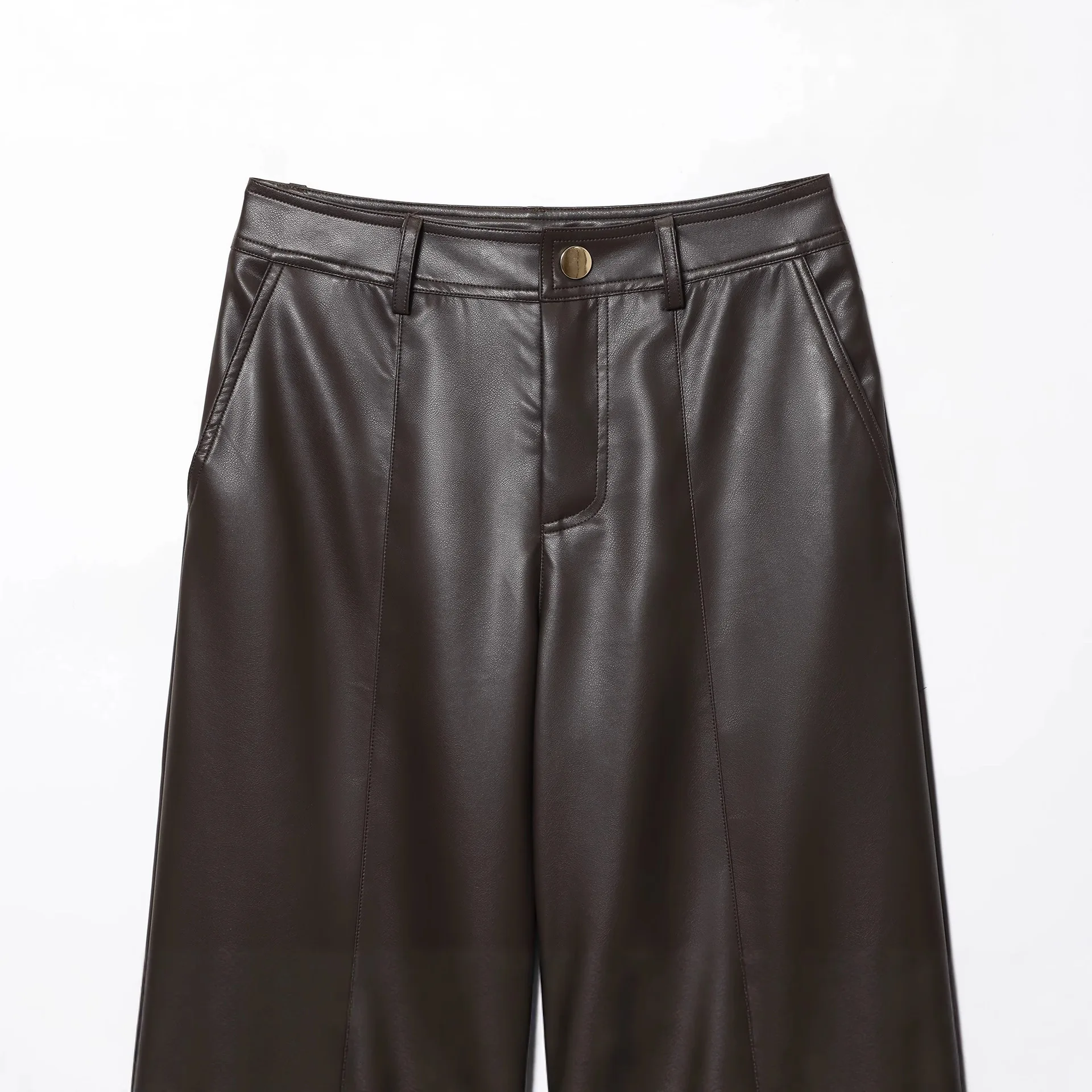 Cross-Border Fashion Casual Straight Leg Pants Wide Leg Long Pants Loose Fit Leather Simulation High Waist Organic Cotton