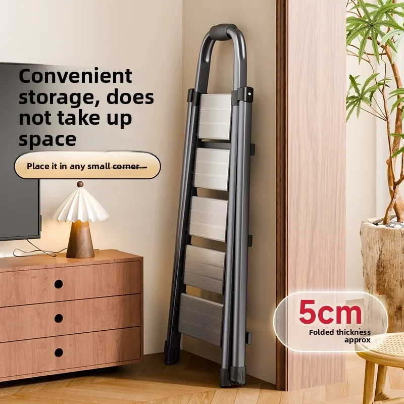 Foldable Aluminum Household Ladder Folding Lightweight Multi Purpose Step Ladder Home Indoor Outdoor 4 5 Steps Compact Portable
