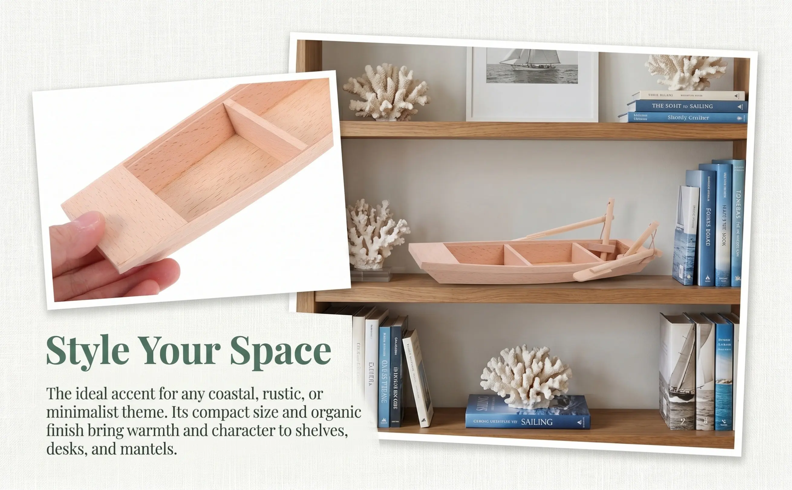 Wooden Mini Boat Small Fishing Boat Decorative Handmade Wood Ship for Home Office Yoga Bar Display Chinese Culture