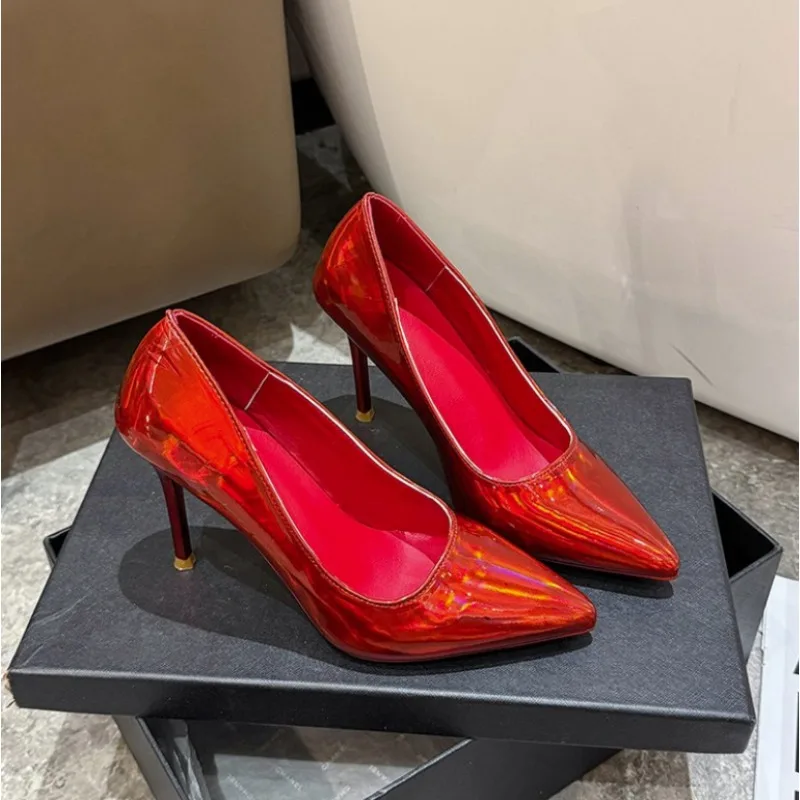 2026 HOT Women Shoes Pointed Toe Pumps Patent Leather Dress High Heels Boat Shoes Wedding Shoes