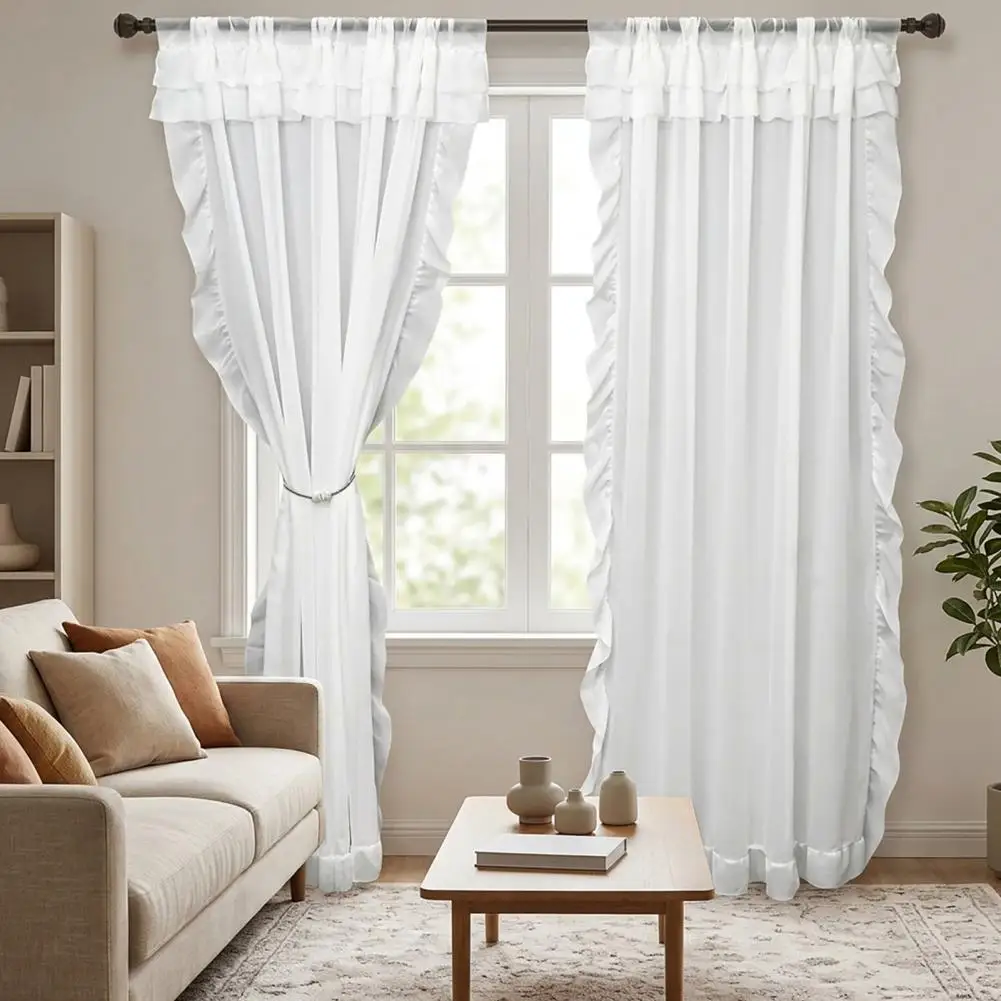 Soft Fabric Curtain Semi-sheer Privacy Curtains White Curtain Panel Light Filtering Balcony Window Curtain Elegant Bedroom Room