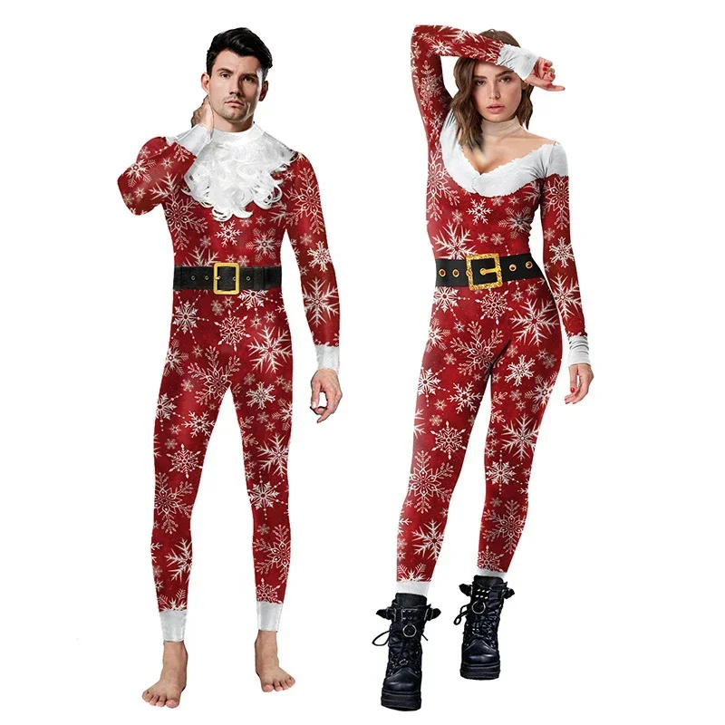 Cosplay Santa Claus Weihnachten 3D Druck Muster Frauen Body Sexy Zentai Anzug Weihnachten Urlaub Kostüm Paar Kleidung MN8