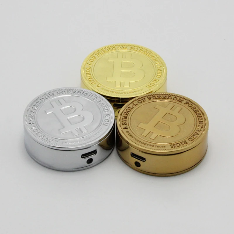 New Novelty Bitcoin USB  Electronic Windproof Lighters Metal Cigar Lighter Unique Men Gadgets Bar Fire With Metal Gift Box