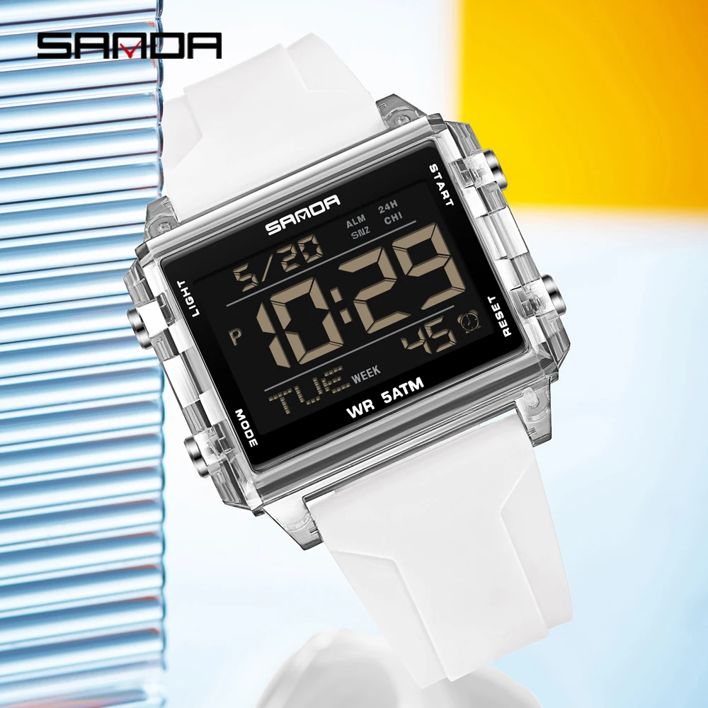 SANDA Brand Transparent Timing Sport Electronic Original Watch Student Alarm Clock Multifunctional Waterproof Sports Luminous