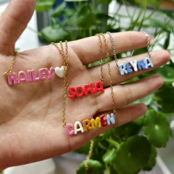 Dopamine Custom Enamel Bubble Letter Pendant Happy Necklace Colorful Custom Bubble Letter Name Jewelry For Women Gift for Girl