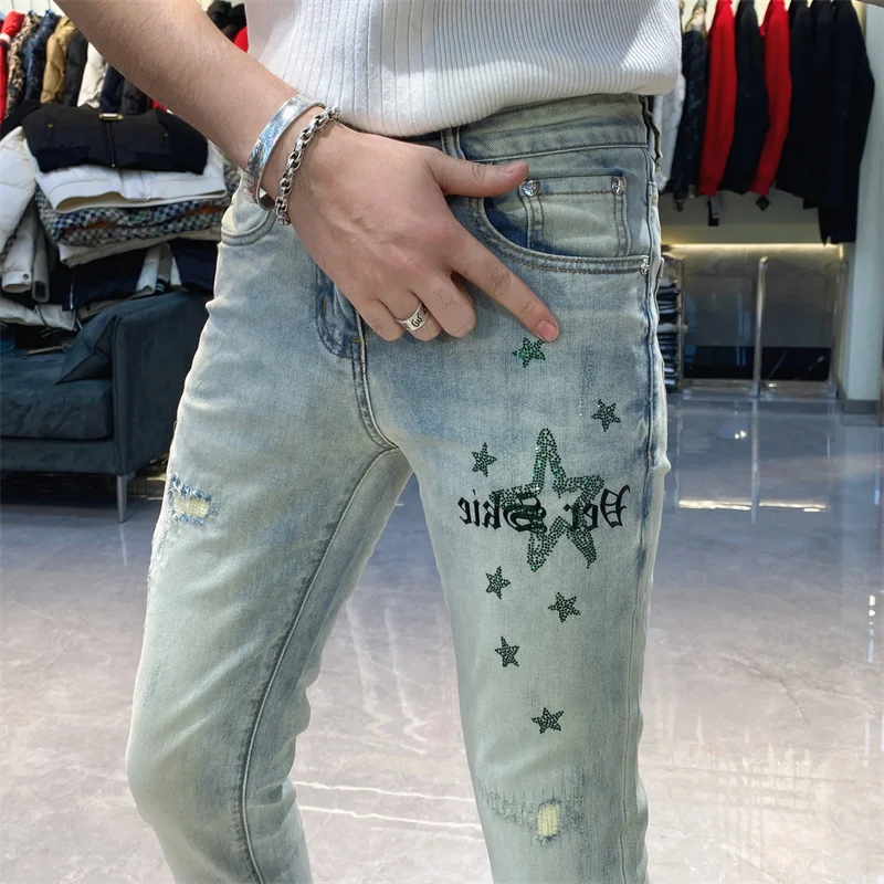 

2025 New High Quality Pants Bootcut Jeans For Men High Street Fashion Star Jeans Vaqueros Hombre Jeans Masculina Letter Jean Men