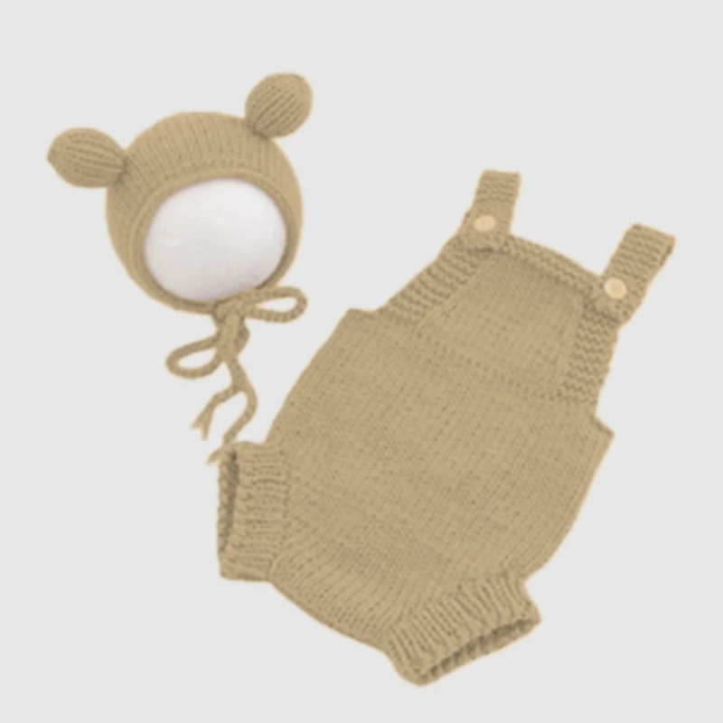 N80C Baby Photo Props Hat & Suspender Handcrochet Infant Costume for Photoshooting