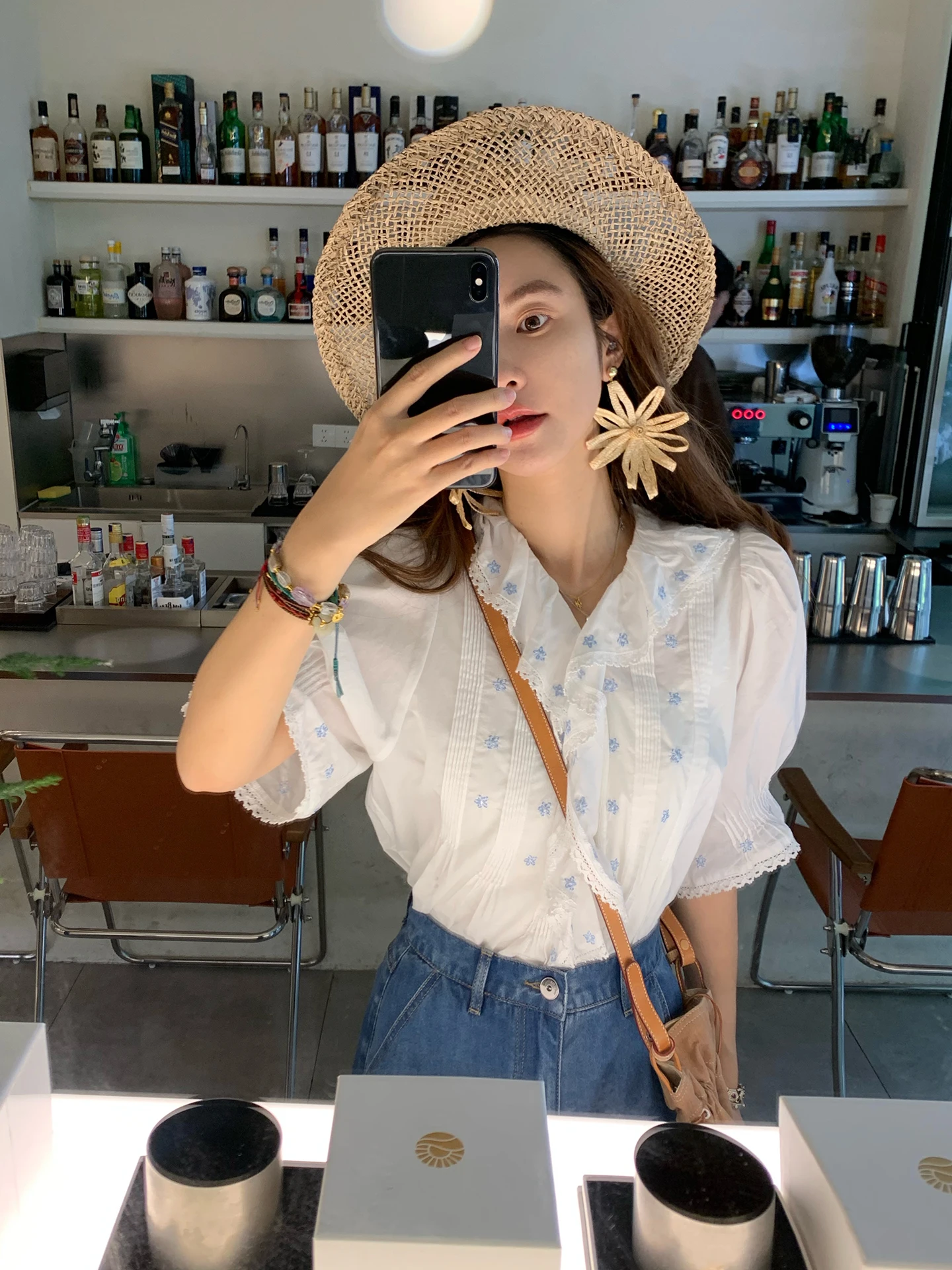 

Hanrted Heavy Embroidery 60s 00% Cotton Earlet Lace irt Women's Loose Fit Pure Cotton ort Sve V-Ne Breathable