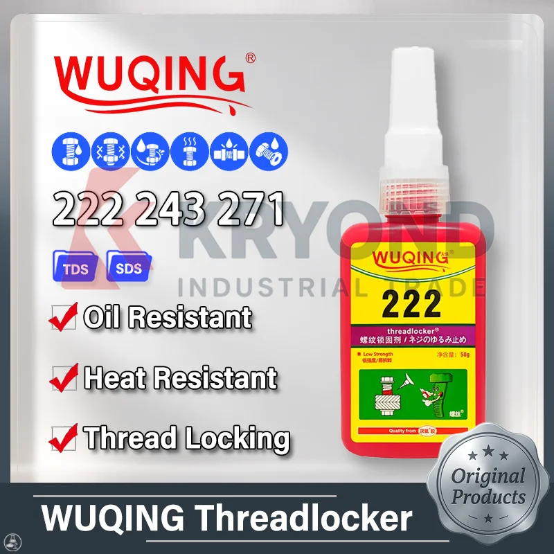 WUQING 222 242 243 263 271 272 277 290 Anaerobic Threadlocker Low Medium High Strength for Bolts Nuts Screws Machinery 50g 250g