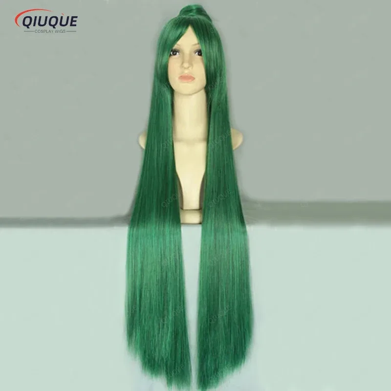 LQAnime Meiou Setsuna Wigs 100cm Long Green Sailor Pluto Heat Resistant Synthetic Hair Cosplay Wig + Wig Cap