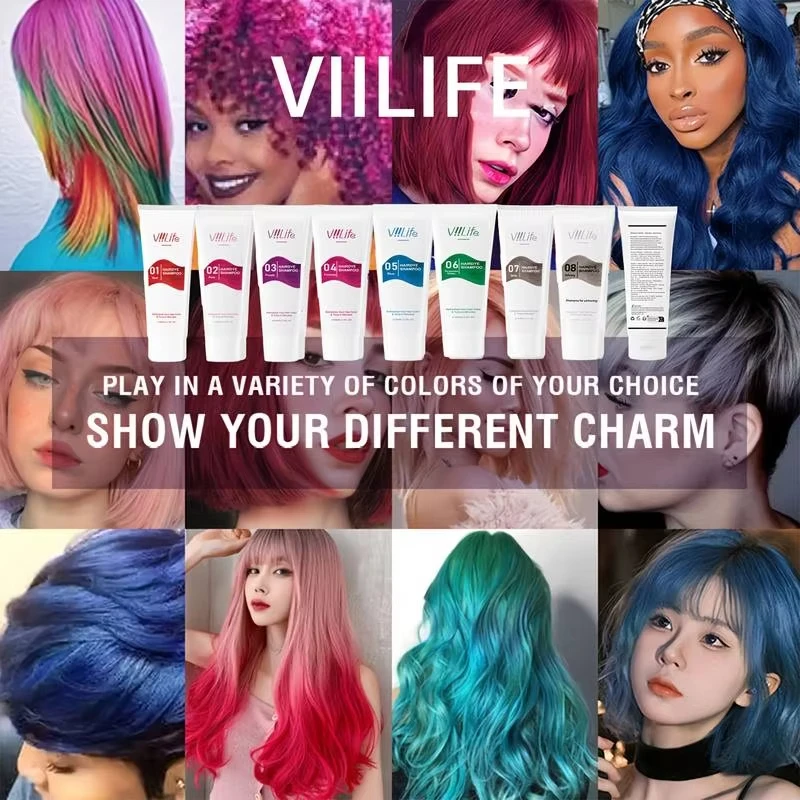 ViiLife 8 أصناف من الألوان، شامبو مرطب معالج بالألوان، لا يبهت في 15 يومًا، ترطيب ألوان مكثفة للشعر الملون الجاف