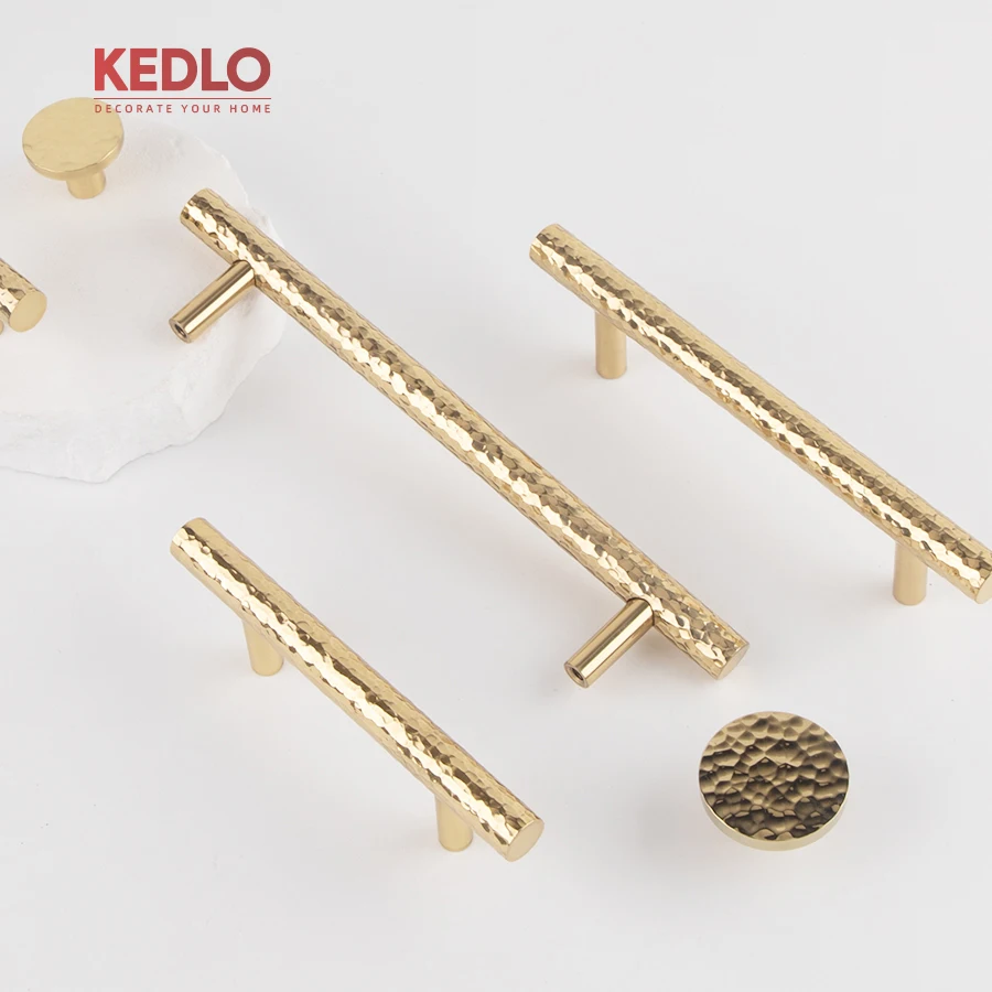 KEDLO Modern Minimalist Solid Brass Hammer Patterned Long Handle Kitchen Drawer Circular Knob Cabinet Long Handle
