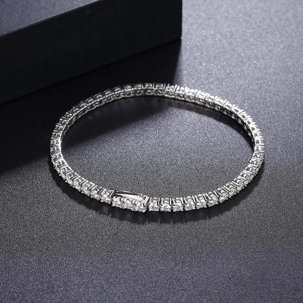 YLMyself سوار للتنس S925 فضة 3 مللي متر 4 مللي متر كامل الزركون الجانب المخفية المشبك ضوء فاخر بسيط الاتجاه مجوهرات