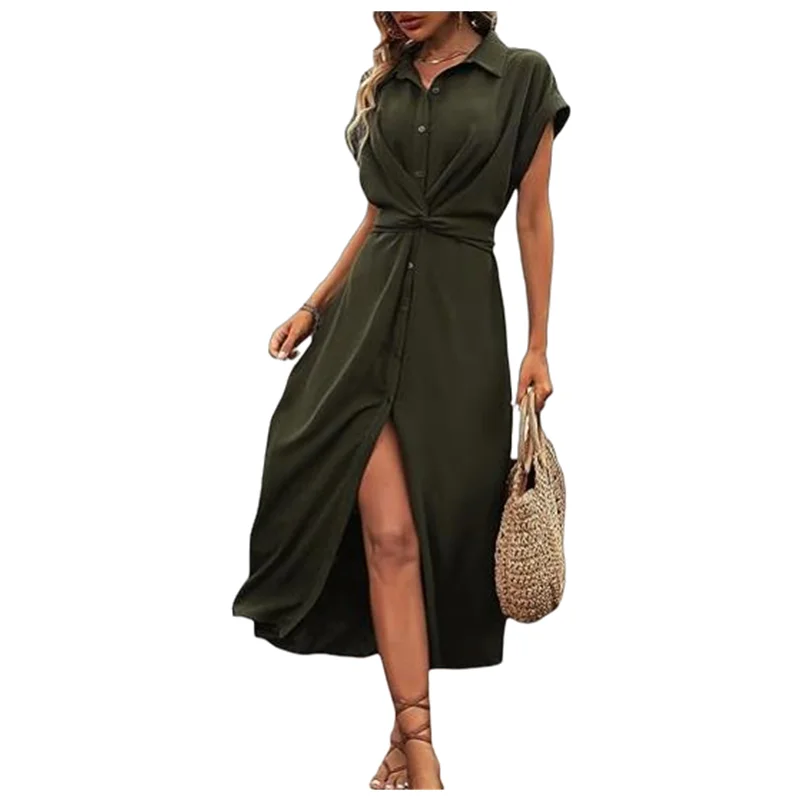 Spring Summer Women's Dresses Streetwear Short Sleeve Pullover V-Neck Dress Solid Colour Casual Women's Dresses Clothing S-XL