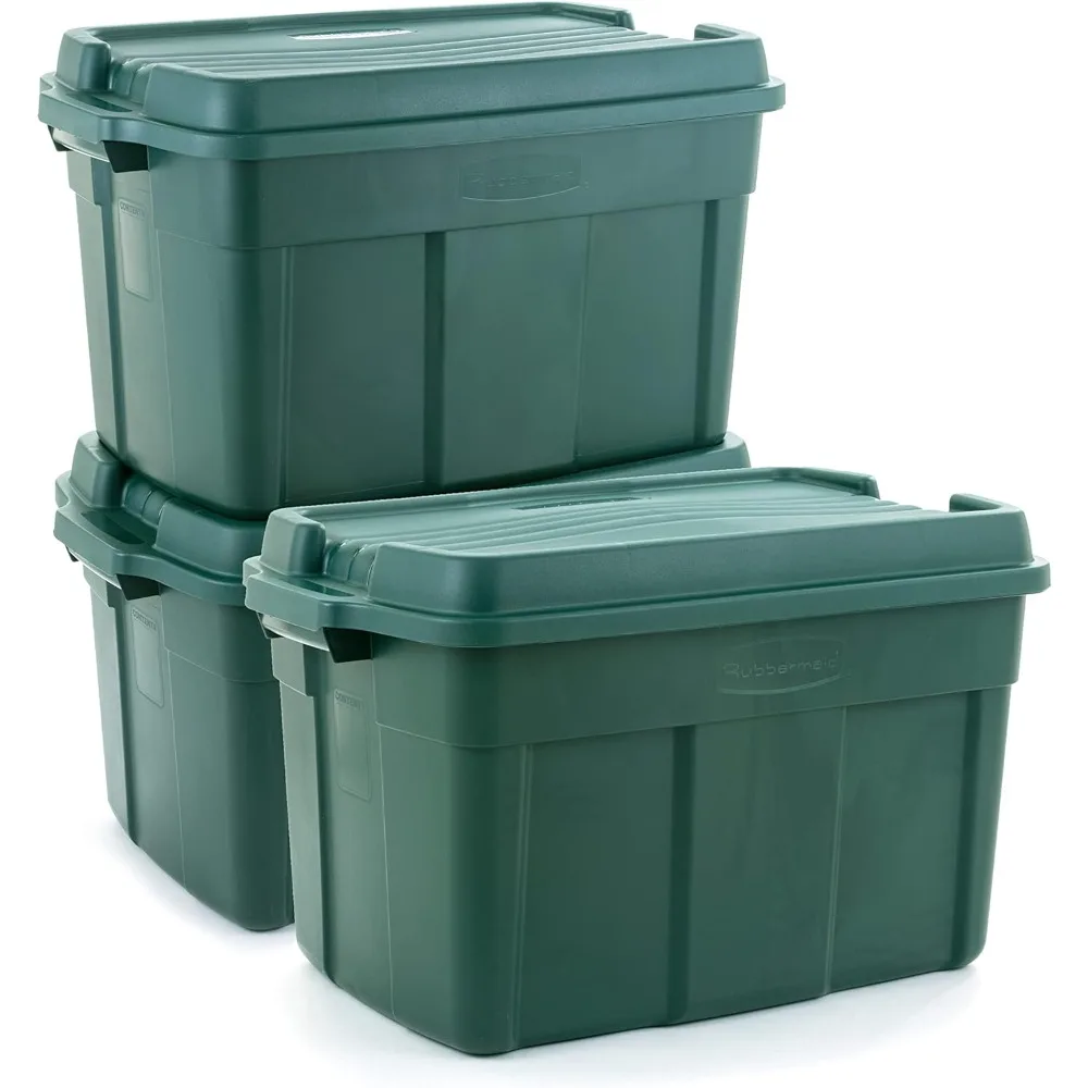 Rubbermaid 37 Gal High-Top Storage Containers, Pack of 3 - Recycled, Stackable, For Garage/Home Organization