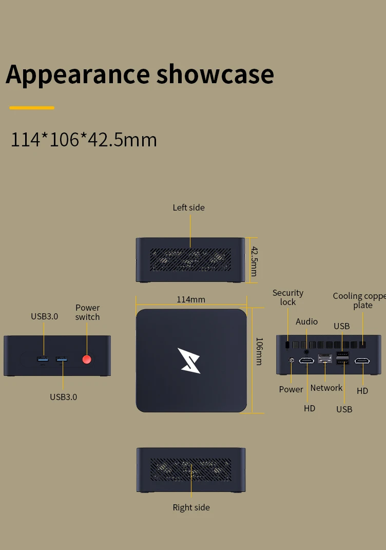 SZBOX N305 Mini PC Windows 10/11 Linux WiFi5.0 Bluetooth4.2 DDR4 M.2 2242 SSD SATA3 HDMI2.0 USB3.2 Gen1*3 Desktop Gamer Computer