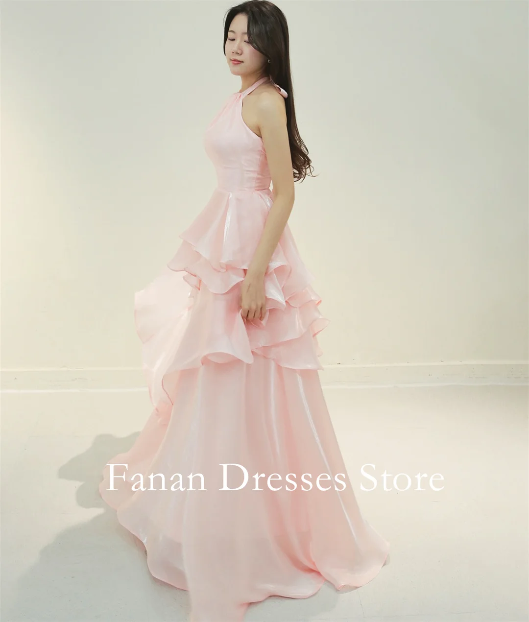 FANAN Abiti da festa da sera a trapezio in organza con scollo all'americana Corea Abiti da sposa rosa a strati Abiti da ballo per eventi personalizzati