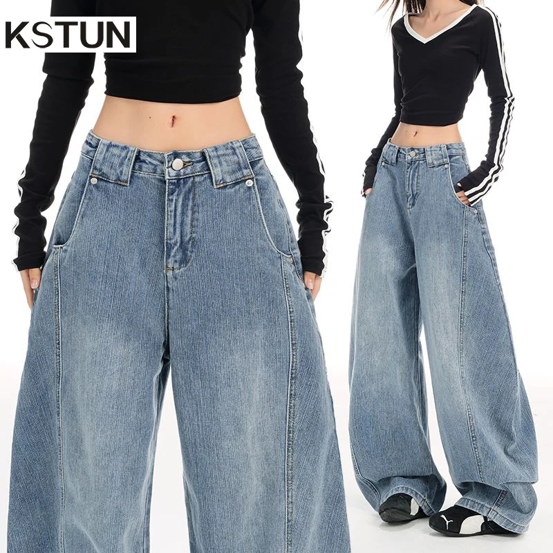 

KSTUN ‌Curved Blade Jeans For Women High Waisted Wide Leg Jeans Fashion Stylish Denim Pants Casual Streetwear Dragging Pants