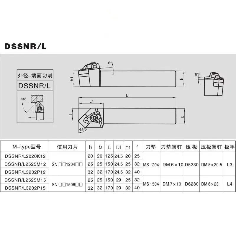 DSSNR DSSNR2525M12 Lathe Tool  DSSNR2020K12 DSSNL D-Type Turning Tool Metal Cutting DSSNR1616 DSSNR2020 SNMG Inserts