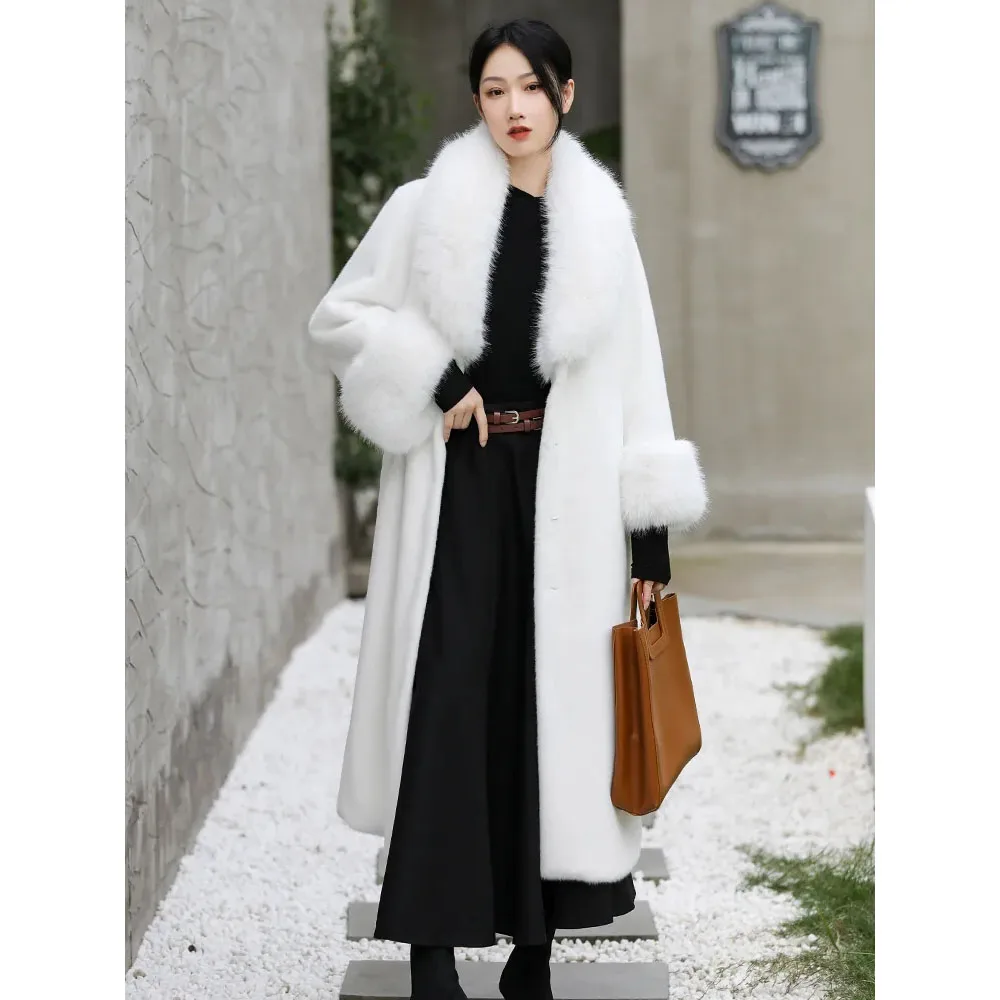 Fox Fur Collar Fur Jacket Women\'s 2023 Winter New Imitation Mink Plush Long Mink Coat High End Temperament Female Overcoat S-6XL